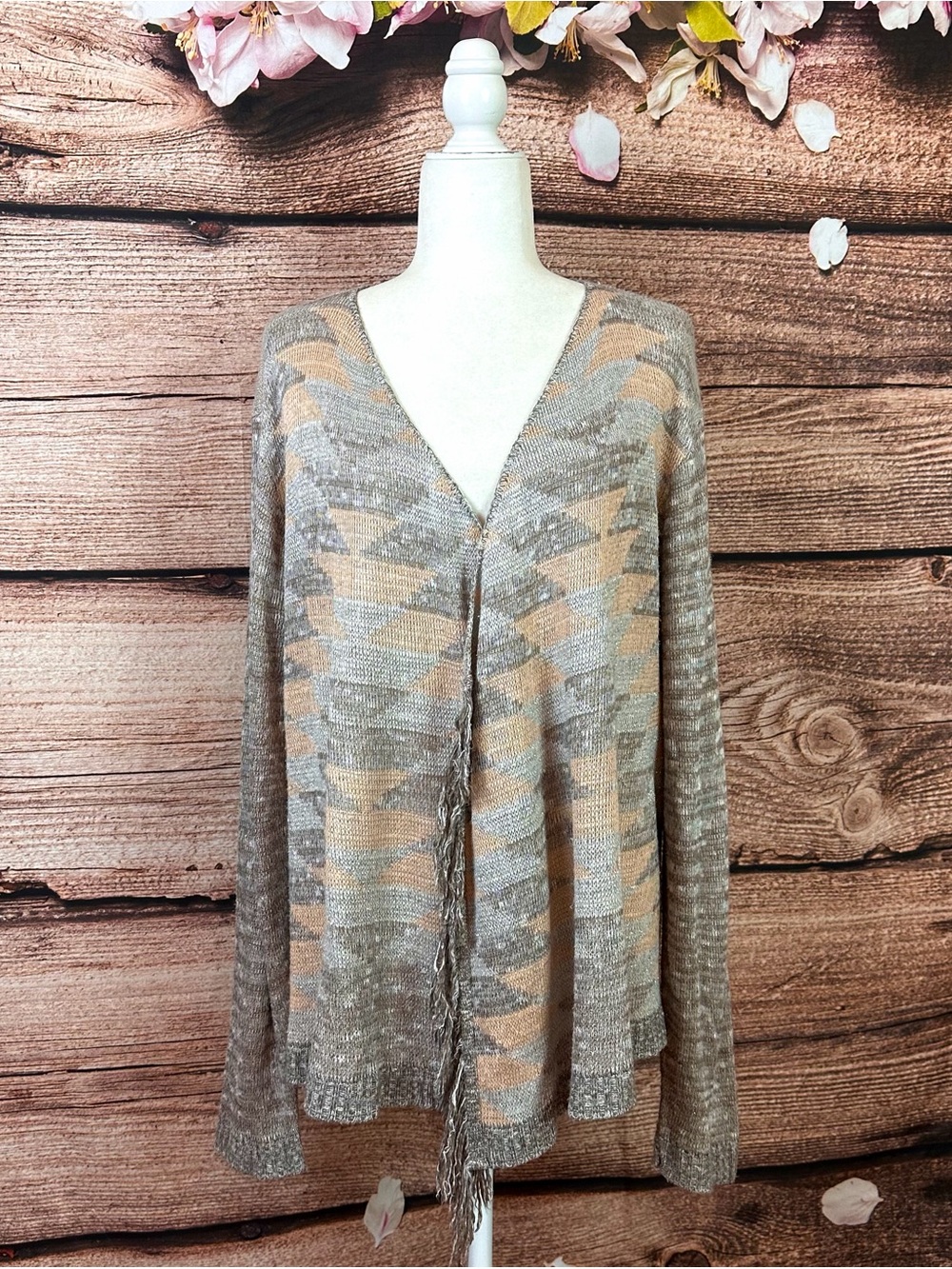Maurices Women’s Acrylic Silver Gold Festive Knit Fair Isle Open Cardigan